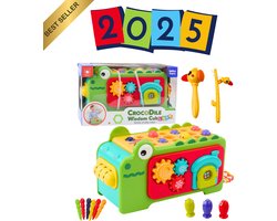 EduPlay Crocodile Educatieve Sensorische Kubus – Montessori Activiteitenspeelgoed met Muzikale Cimbaaltjes, Doolhof, Tandwielen en Magnetisch Hengelspel – Stimuleert Fijne Motoriek, Logisch Denken en Creativiteit – Speelgoed 1, 2, 3 Jaar - Met Ebook