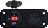 ProRide 12V USB Autolader Inbouw met Schakelaar/Voltmeter - 5V/2.4A - Tweevoudig inbouw paneel - Rood