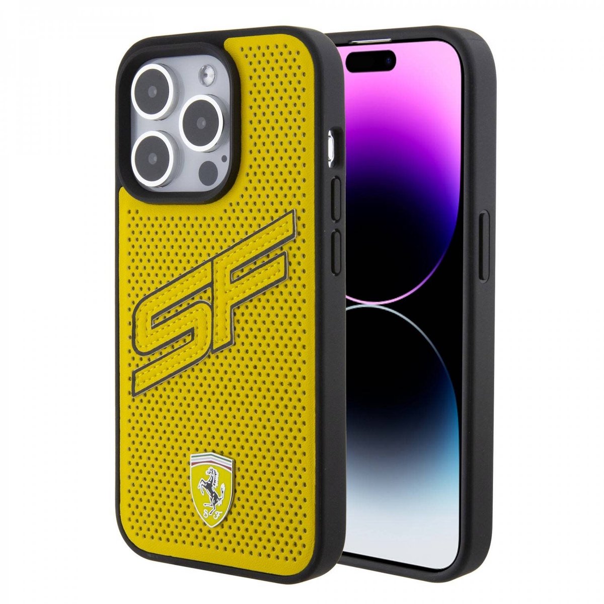 Ferrari Back Cover - Apple iPhone 15 Pro - Geel - Sportief Design met SF-logo