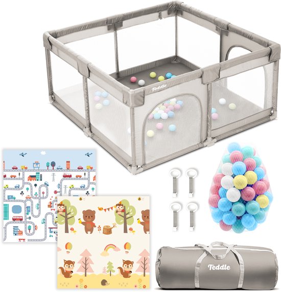 Parc bébé Teddle - Parc Bébé avec 50 balles - 120 x 120 cm - Beige