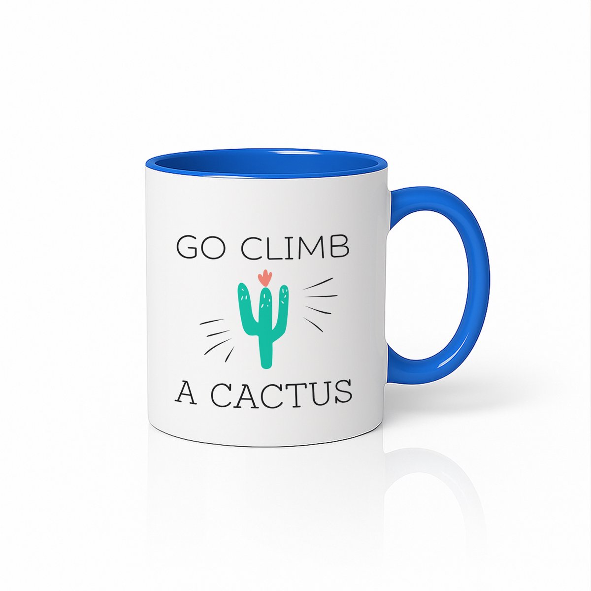 Grappige “Go Climb a Cactus” Wit-Blauwe Mok 330ml – Sarcastische Humor Beker