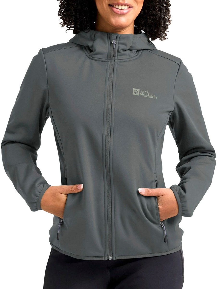 Jack Wolfskin Windhain Hoody Softshell Jas Dames Donkergroen