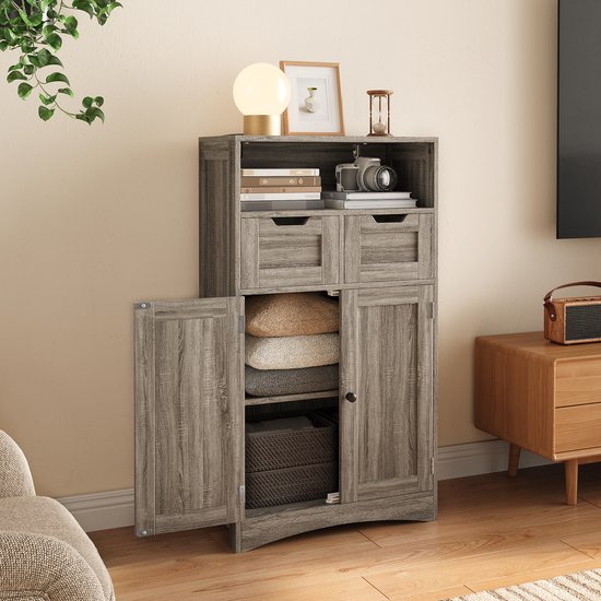 FURNIBELLA-Badkamer vloerkast, opbergkast met een open plank, twee deuren en twee