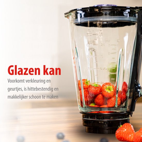 alpina Blender Smoothie 1.5L - Mixer 500W met Glazen Kan - Keukenmixer met 2 Snelheden en Pulserende Functie - Antislip Voetjes - Eenvoudig te Reinigen van Alpina — afbeelding 3