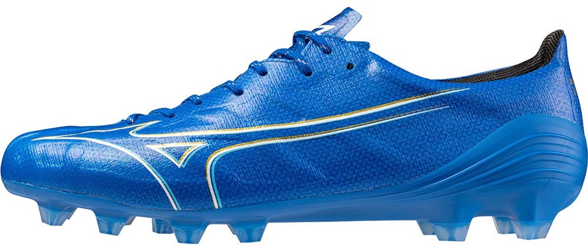 Mizuno Alpha Japan FG voetbalschoenen in blauw, EU 44, met een lichtgewicht ontwerp en MIZUNO ENERZY Foam voor demping.