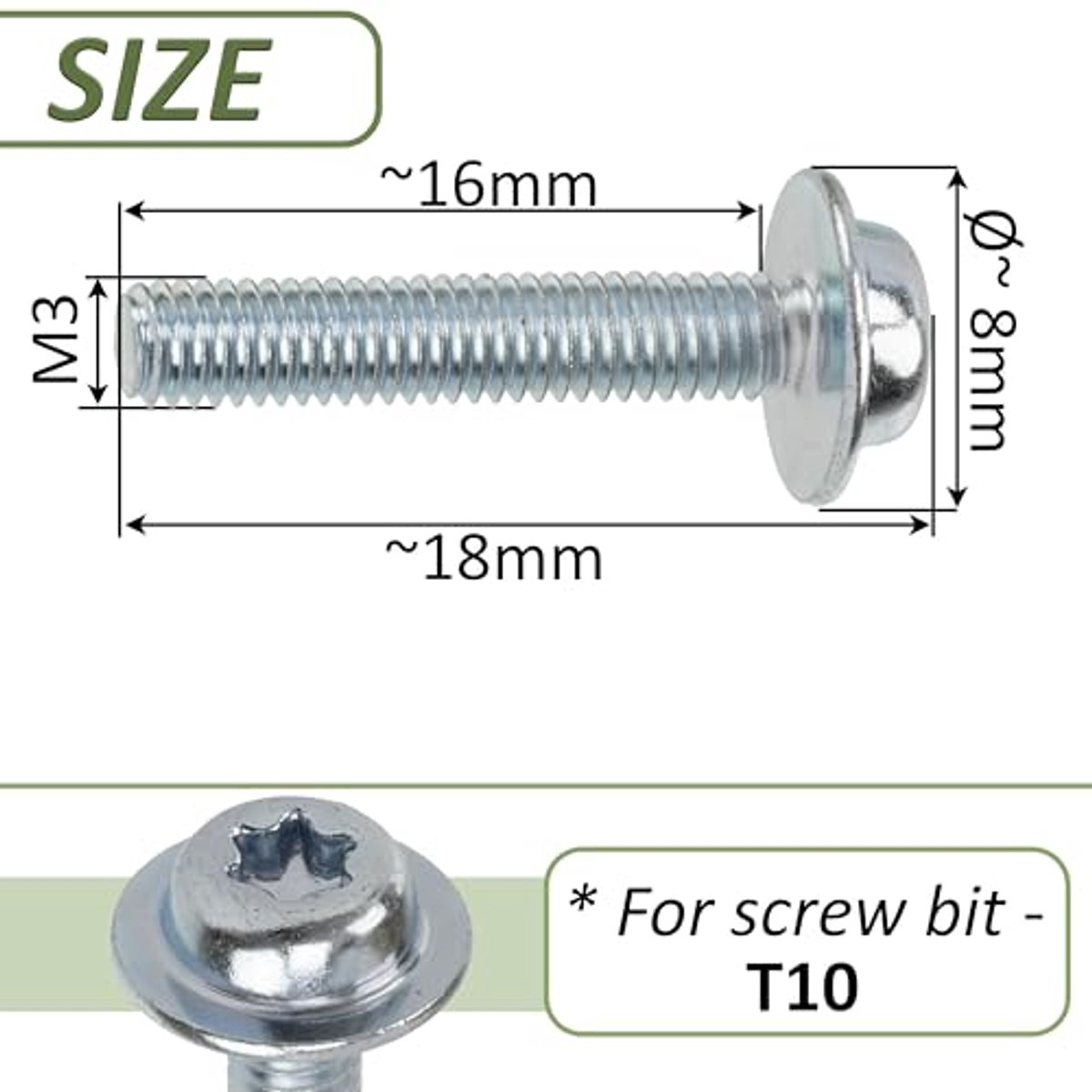 NV18110 - Set van 20 metalen schroeven M3x16mm lenskop met flens - T10 sterprint metrische draad - staal - zilver