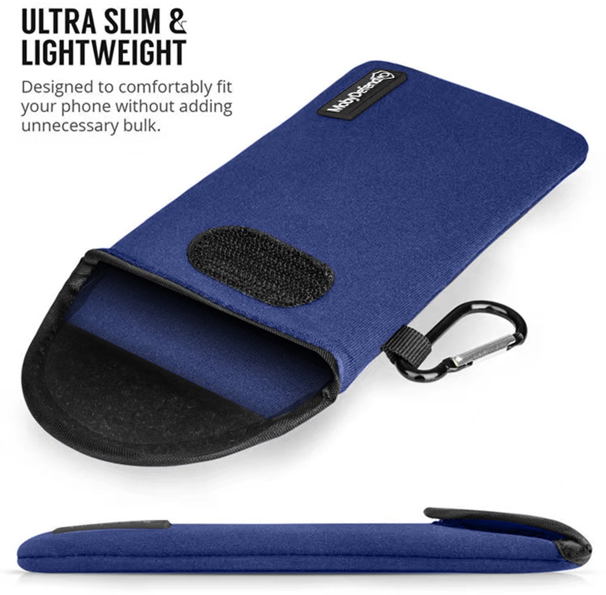 MobyDefend Hoesje - Geschikt voor iPhone 17 Pro - Neopreen Pouch Met Karabijnhaak - Insteek - Riemlus - Blauw — afbeelding 4