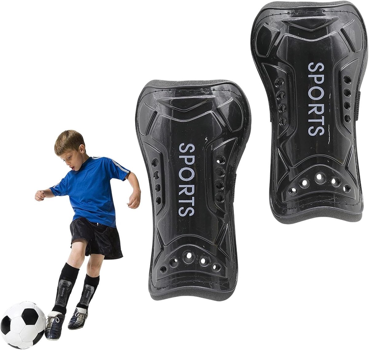 Cuhostki - Scheenbeschermers voor voetbal - Scheenbeschermers Voetbal - Scheenbeschermers voor voetbal voor kinderen en jongeren - Voetbal Scheenbeschermers - Zwart - PU-Materiaal - Ergonomisch - Verstelbaar - Hoog Beschermend - Voor Sport, Voetbal