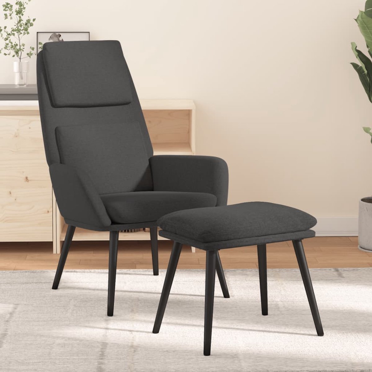 vidaXL Relaxstoel - met - voetenbank - stof - donkergrijs