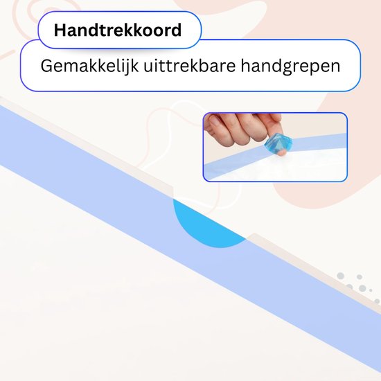 Handig trekkoord om de zakken gemakkelijk te sluiten. Gemakkelijk uittrekbare handgrepen.