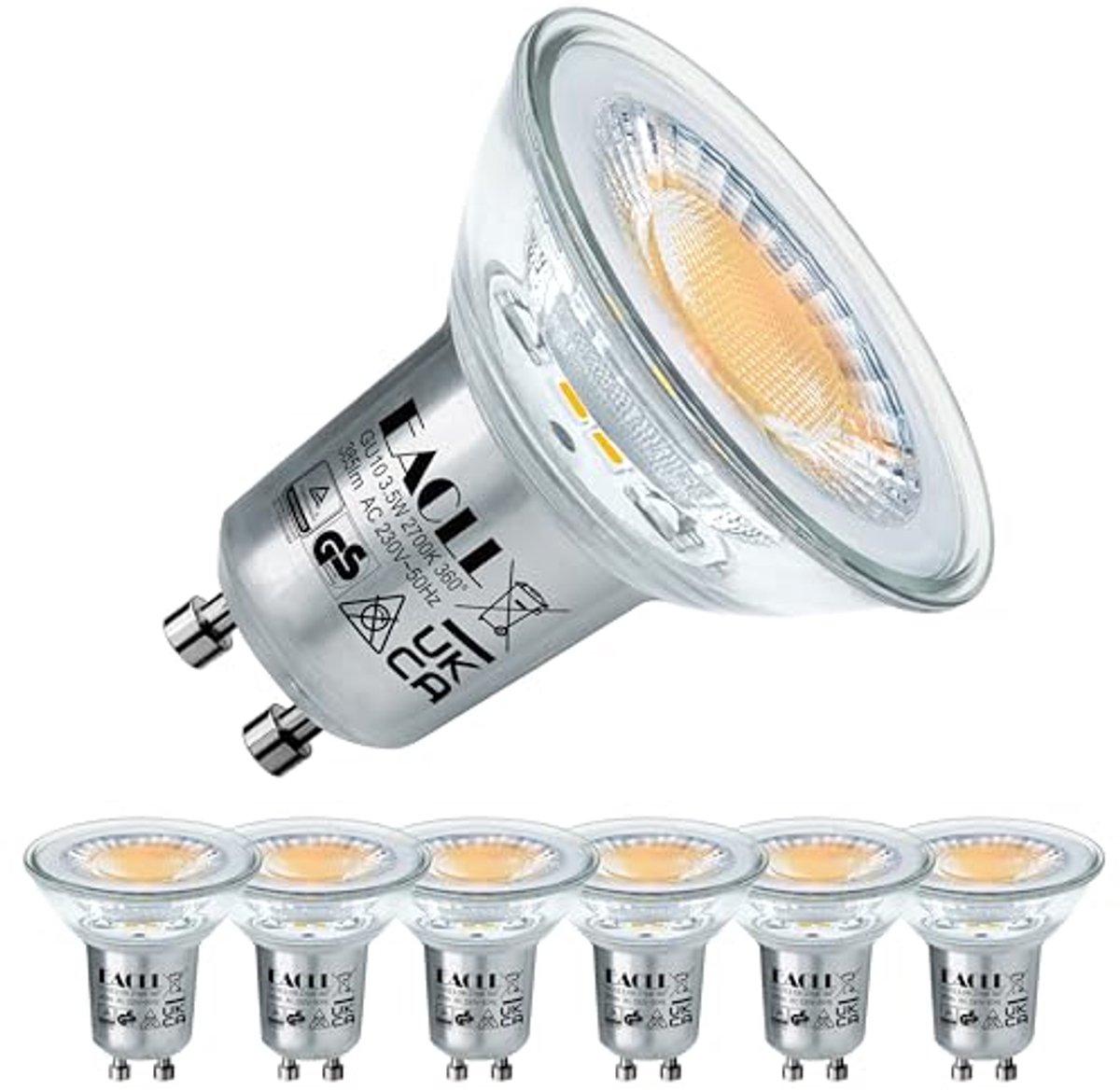 GU10 LED Vervanging voor Halogeenlampen - Warm Wit 385 Lumen, 2700K, 6 Stuks