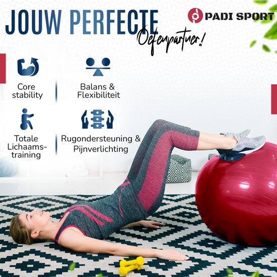 Padisport - Yoga Bal - 55 Cm - Zwangerschapsbal - Yoga Bal Inclusief Pomp - Fitnessbal - Pilates Bal - Yoga Bal Rood - Yoga Bal 55 Cm - Yoga - Fitness - Rood van Padisport — afbeelding 4