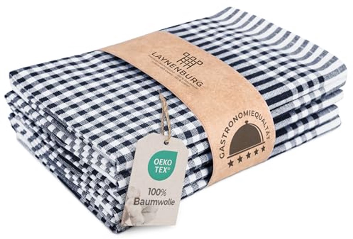Premium Geruite Theedoeken Set van 5 - 100% Katoen, OEKO-TEX Standaard, Pluisvrij & Modern Design - Keukenhanddoeken 50x70 cm & Hanger