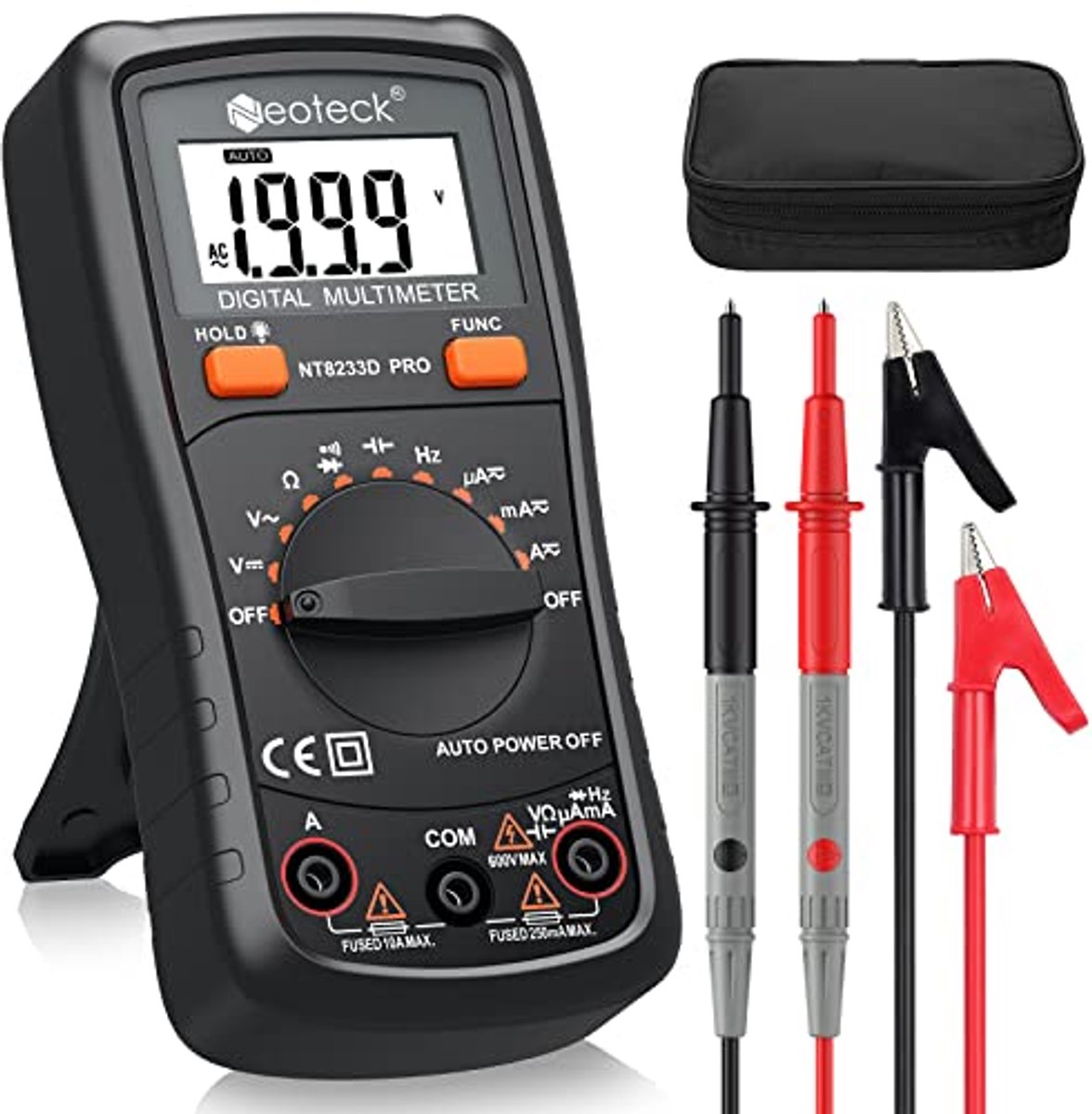 Digitale multimeter met AC/DC metingen, weerstand, volt- en ampèremeter en achtergrondverlichting