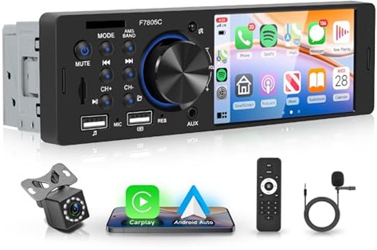 VECHTEL Autoradio 1 Din mit Drahtlosem Carplay Android Auto, 10.4-Zoll-Touch drehbaren Bildschirm Autoradio Bluetooth, FM Radio, Link Spiegeln, 2 USB, Rückfahrkamera