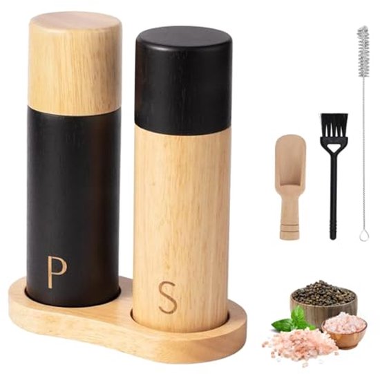 PIAO Pepermolen En Zoutmolen Set, Eiken Houten Zout- En Pepermolens Shakers Keramische Rotor Met Sterk Instelbare Grofheid Set Van 2