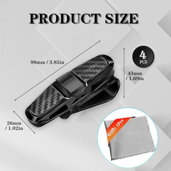Set Van 4 Brillenhouders Voor Auto Zonneklep – 180° Draaibaar, Dubbele Clip – Met Kaartclip – Past Op Alle Automodellen – ABS, Zwart – Krassend Veilig