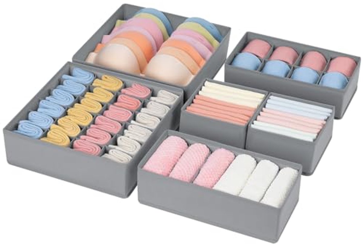 Grijze lade-organizer set van 6 voor een opgeruimde tafel