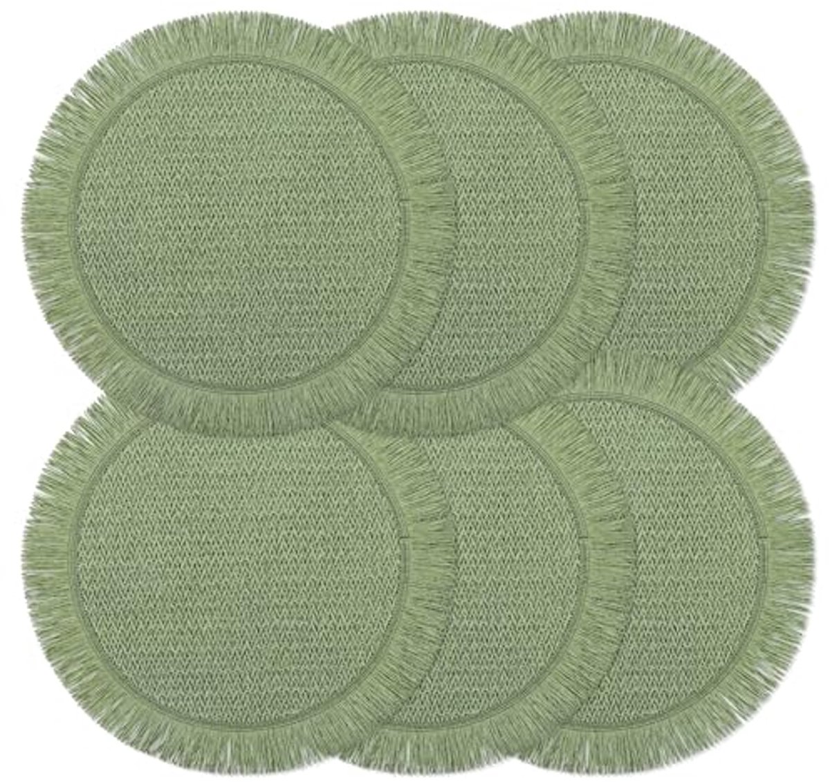 Set van 6 Ronde Hittebestendige Placemat van Groen Papier - Rustic Eetdecoratie 38 cm