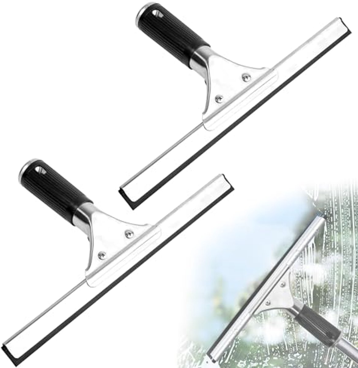 Professionele Raamwisser 30 cm - Set van 2 voor Streepvrije Reiniging van Ramen, Spiegels en Douchedeuren