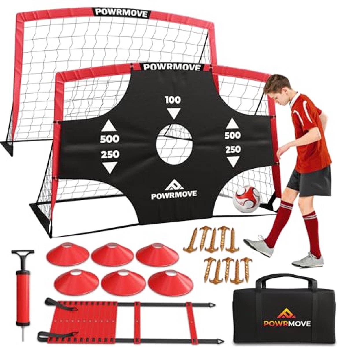 Draagbare Voetbaldoelen Set van 2 met Pomp, Kegels en Trainingsladder - Perfect voor de Achtertuin 1,5 m x 1,8 m