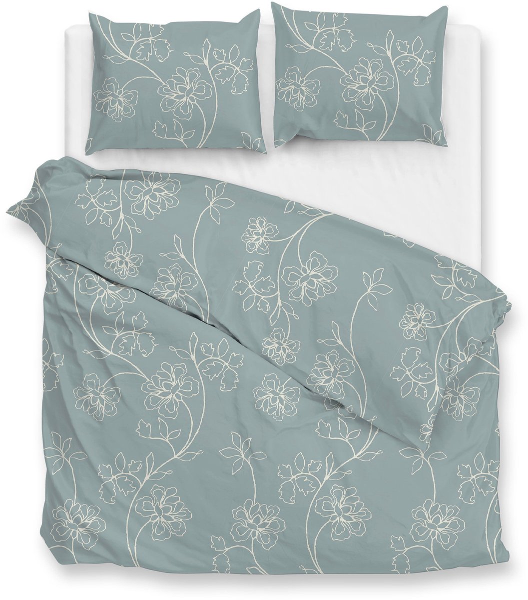 Zohome Alva Dekbedovertrek - Blauw - Lits-jumeaux - Dekbedhoes van 100% Katoen-Flanel - Bloemen - 240x220 + 2 slopen 60/70 cm - AW25