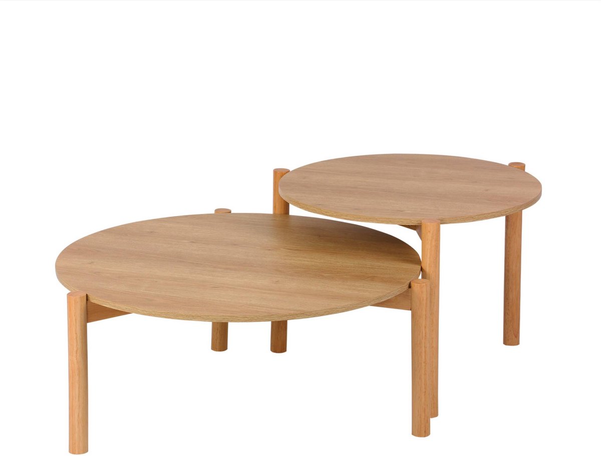 sweeek 2 ronde bijzettafels, salontafel, houteffect ø 80 x 35 cm / ø 60 x 45 cm - harmony Naturel