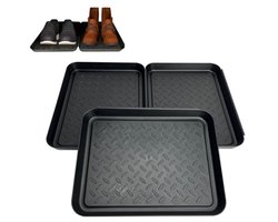 3-delige afdruipschoenbak - wasbare kunststof pad voor binnen en buiten, multifunctioneel gebruik (35 x 27,5 cm, zwart)