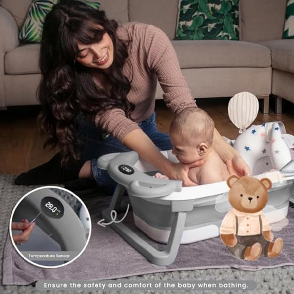 Opvouwbare babybadkuip met thermometer - Veilig en comfortabel baden voor baby's van 0-36 maanden thumbnail 7