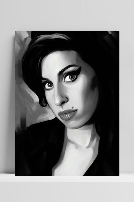Amy Winehouse Poster - Zwart Wit - Pop - Muziek - Back to Black - posters - formaat 60x90cm - Woondecoratie - DB911 - 3mm DIBOND - Aluminium Plaat - Metalen Wandbord