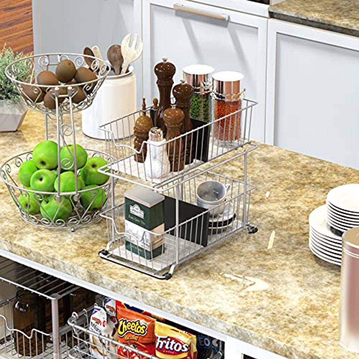 2-Tier Grijze Lade Organizer voor Kabinet – Ideaal voor Opslag en Organisatie