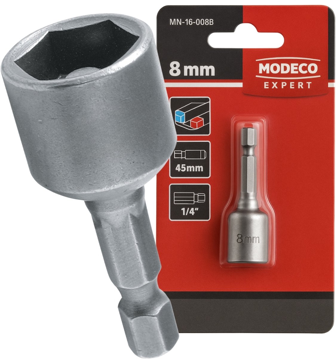 Modeco Dopslleutel 8mm Magnetisch 1/4" Aandrijving voor Schroefmachines