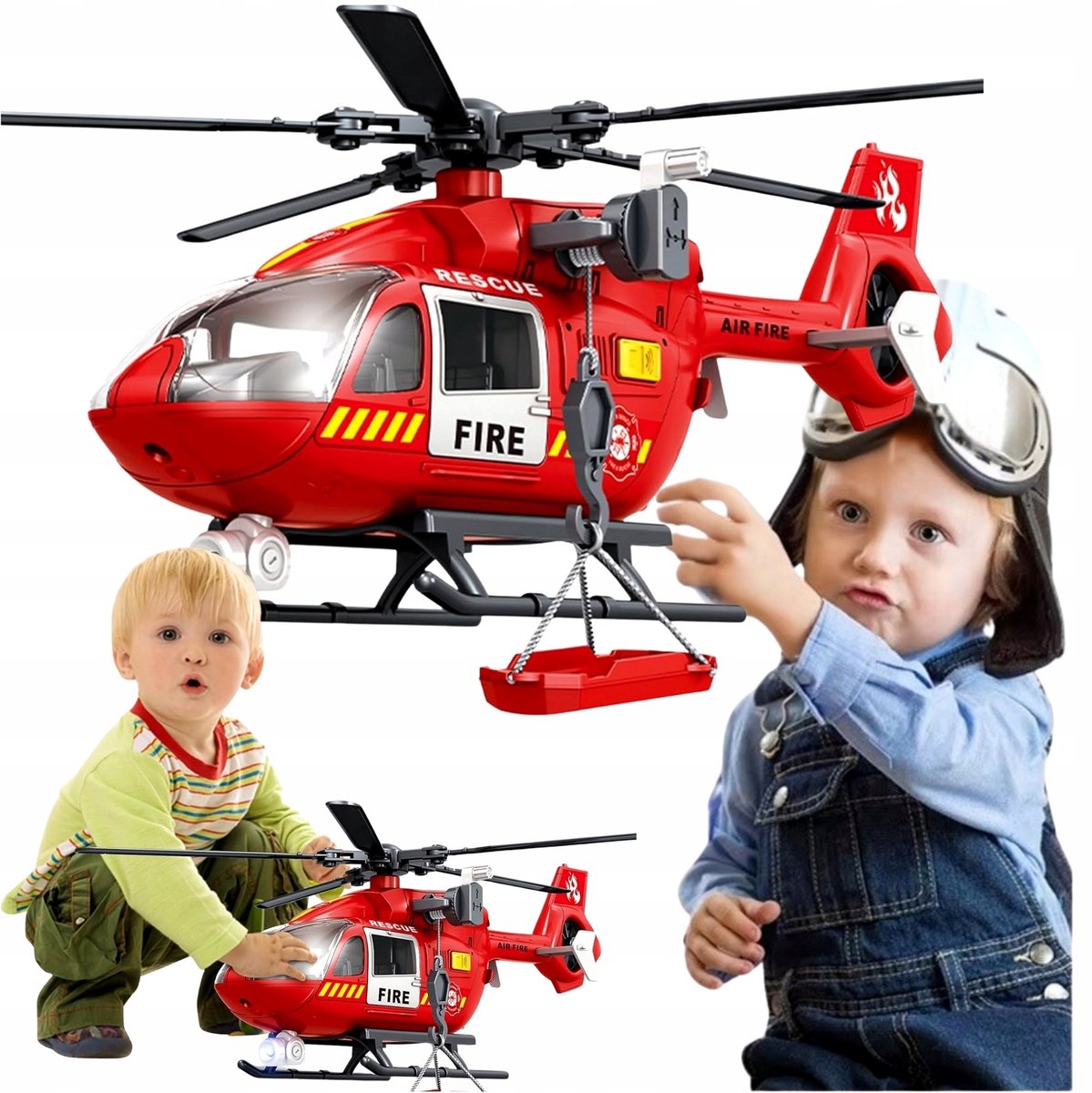 Brandweer Helikopter met Licht, Geluid en Lier - 39cm