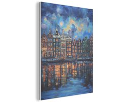 Akoestisch wandpaneel 70x100 cm - Vilt schilderij Grachten Amsterdam - Huizen - Stad - Kleurrijk - Akoestische panelen - Geluidsdempende wanddecoratie - Geluidsisolatie woonkamer - Muurdecoratie geluidspanelen