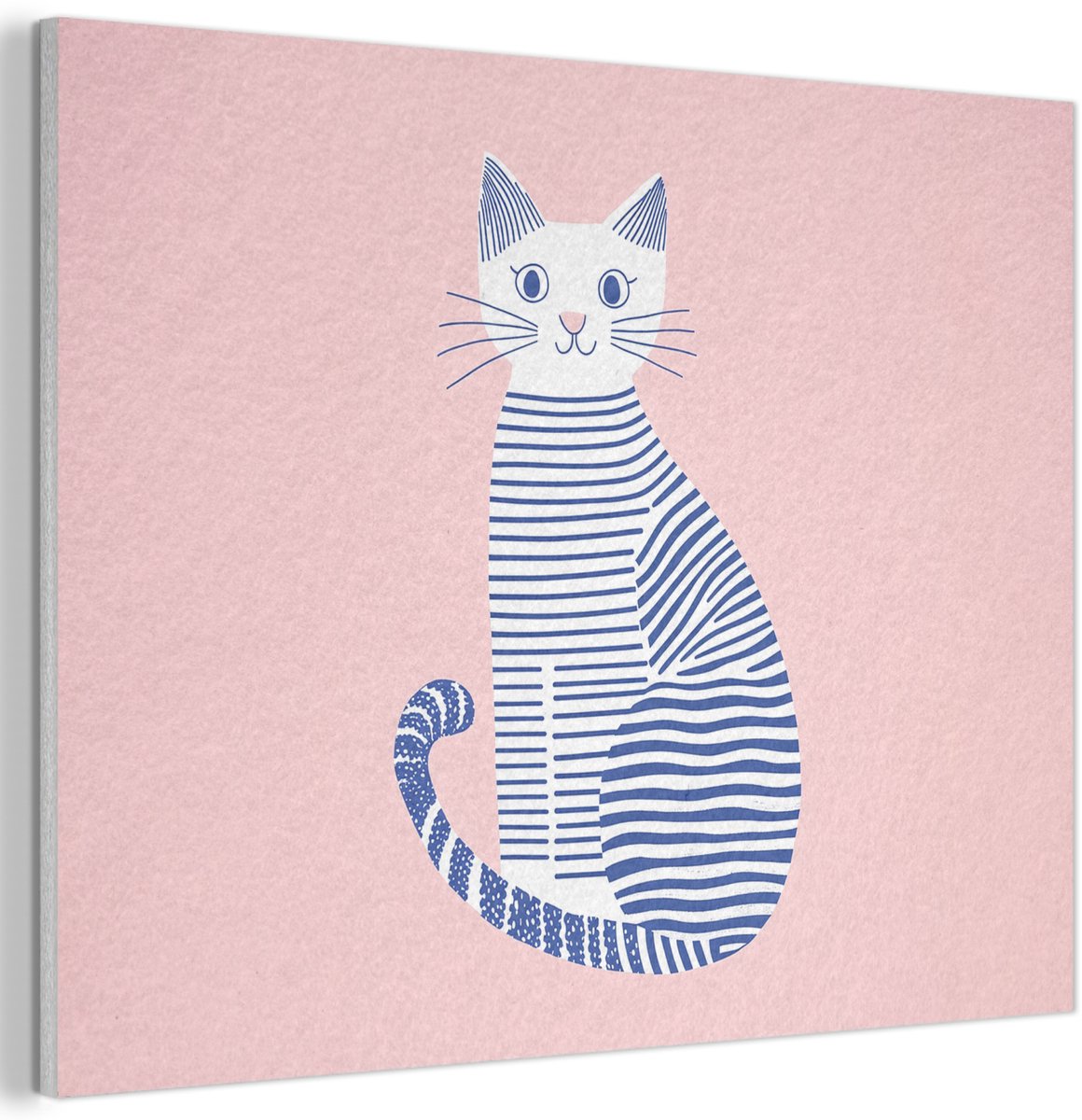 Akoestisch wandpaneel 40x30 cm - Vilt schilderij Kat - Illustratie - Minimalistisch - Roze - Akoestische panelen - Geluidsdempende wanddecoratie - Geluidsisolatie woonkamer - Muurdecoratie geluidspanelen