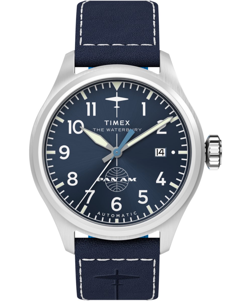 Timex Waterbury X Pan Am TW2Y38800 Horloge - Leer - Blauw - Ø 41 mm