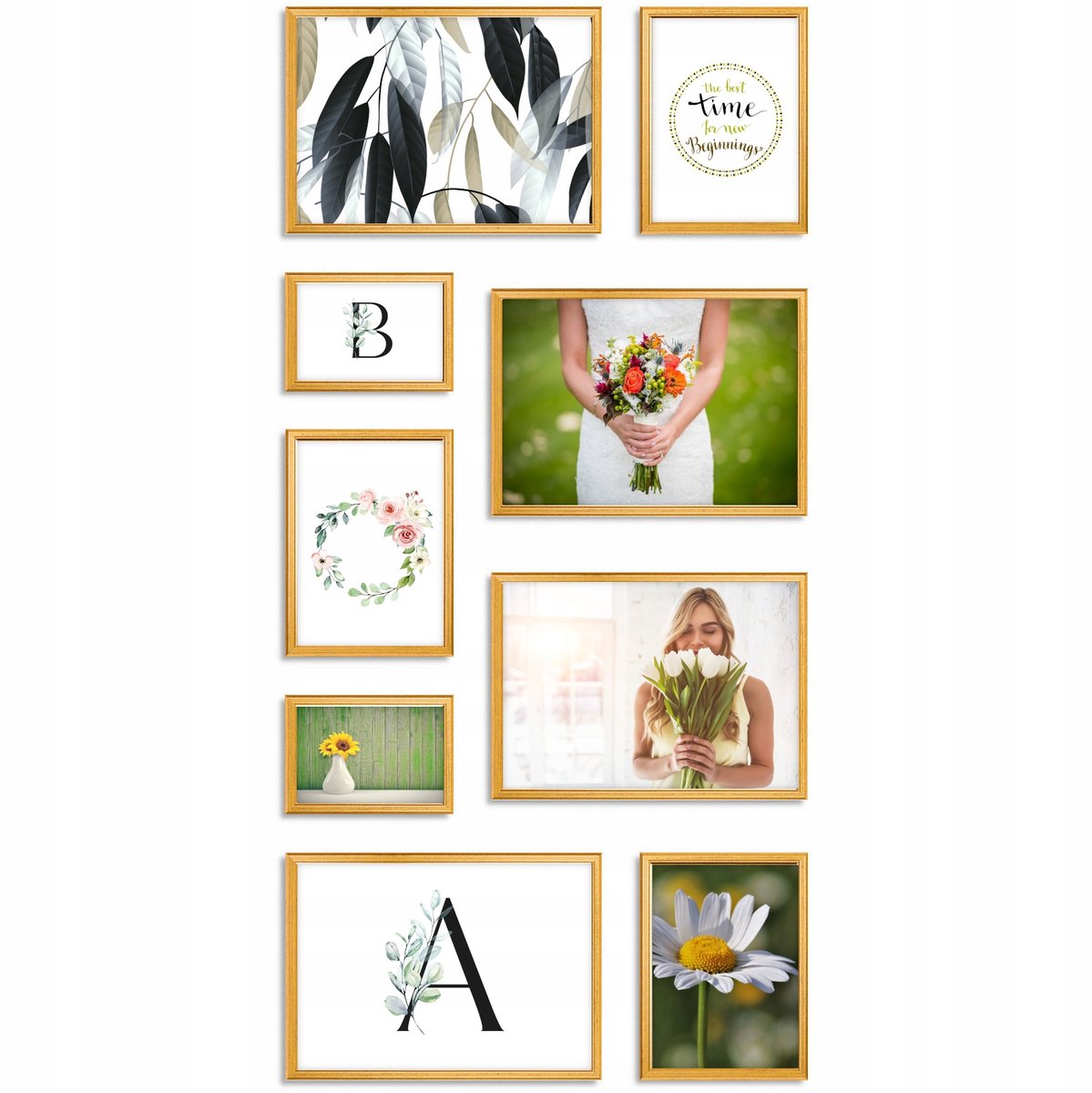Gouden Fotolijstset - 9 Stuks - Hout - 109x53 cm