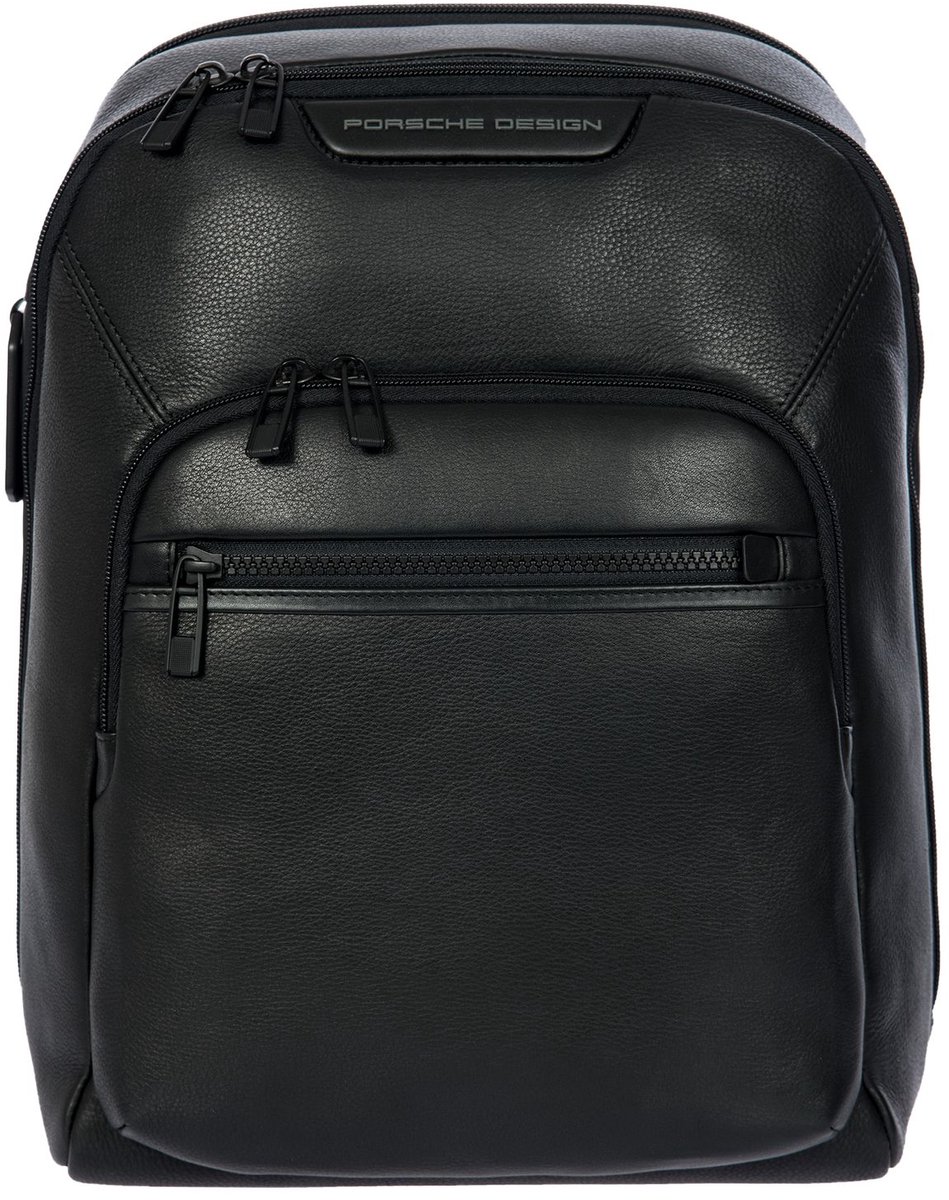 PORSCHE DESIGN Leren vrijetijdsrugzak rugzak met laptopvak Roadster Evo Backpack Black zwart