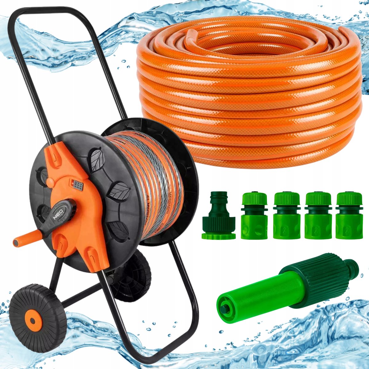 NEO Tuinslang 30m 1/2" Compleet met trommel, sproeier en koppeling