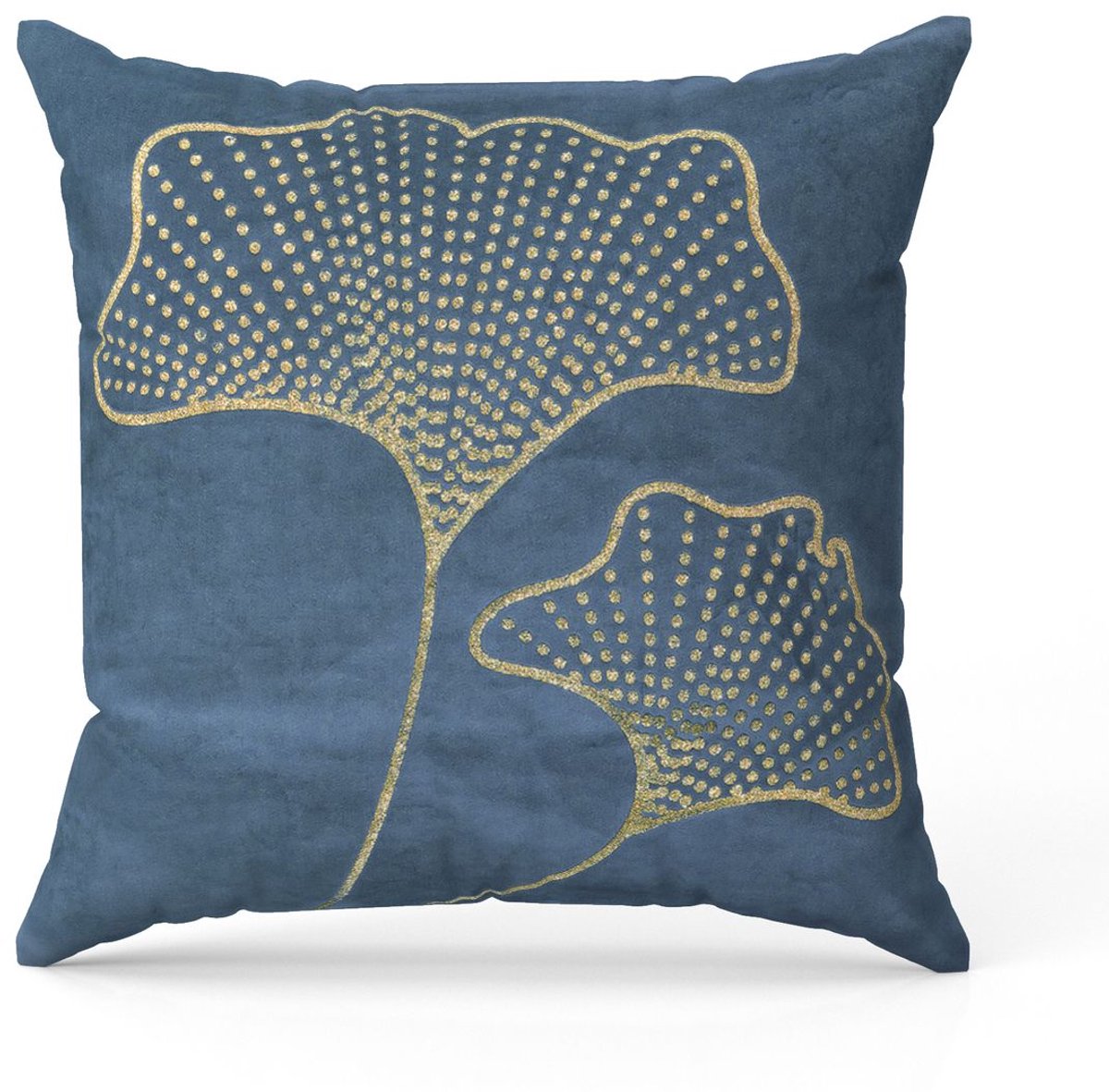 Decoratieve Kussenhoes Fluweel 45x45cm - Donkerblauw met Ginkgo Blad Print