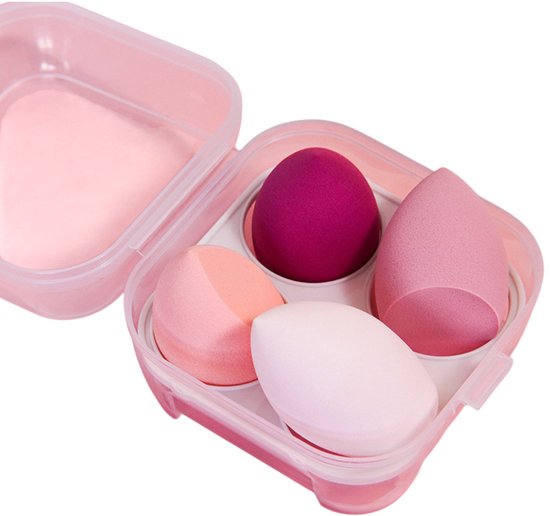 4-delig Make-up Sponzen Set - Latexvrije Beauty Blender voor Foundation en Concealer - Nat en Droog Gebruik - Met Opbergetui