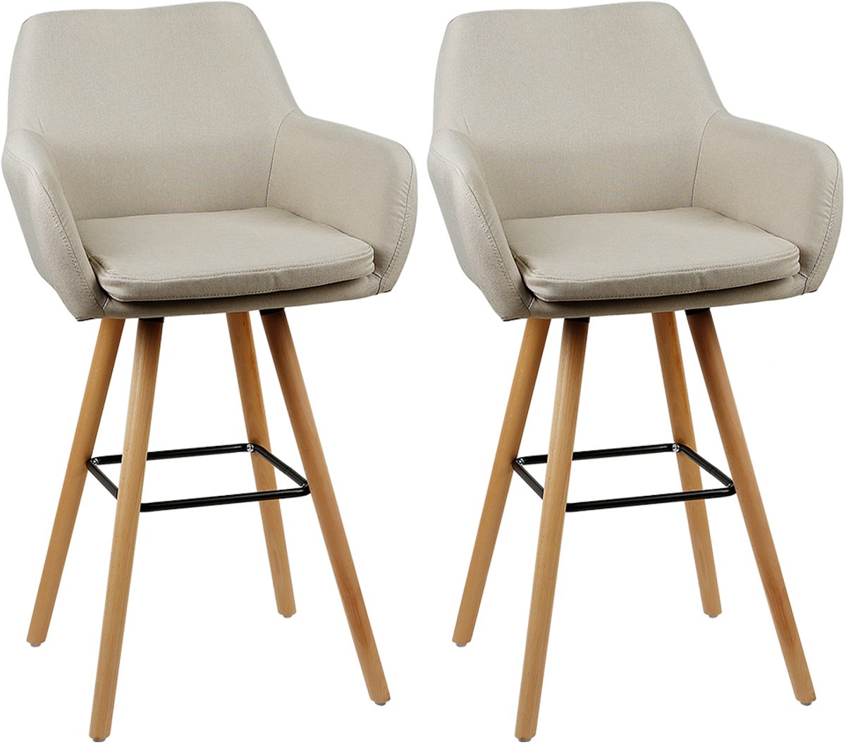 PIPIPOXER Set van 2 barkrukken met vierpoot houten frame, beige