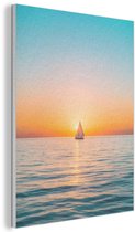 Akoestisch wandpaneel 70x100 cm - Vilt schilderij Zee - Zeilboot - Zonsondergang - Akoestische panelen - Geluidsdempende wanddecoratie - Geluidsisolatie woonkamer - Muurdecoratie geluidspanelen