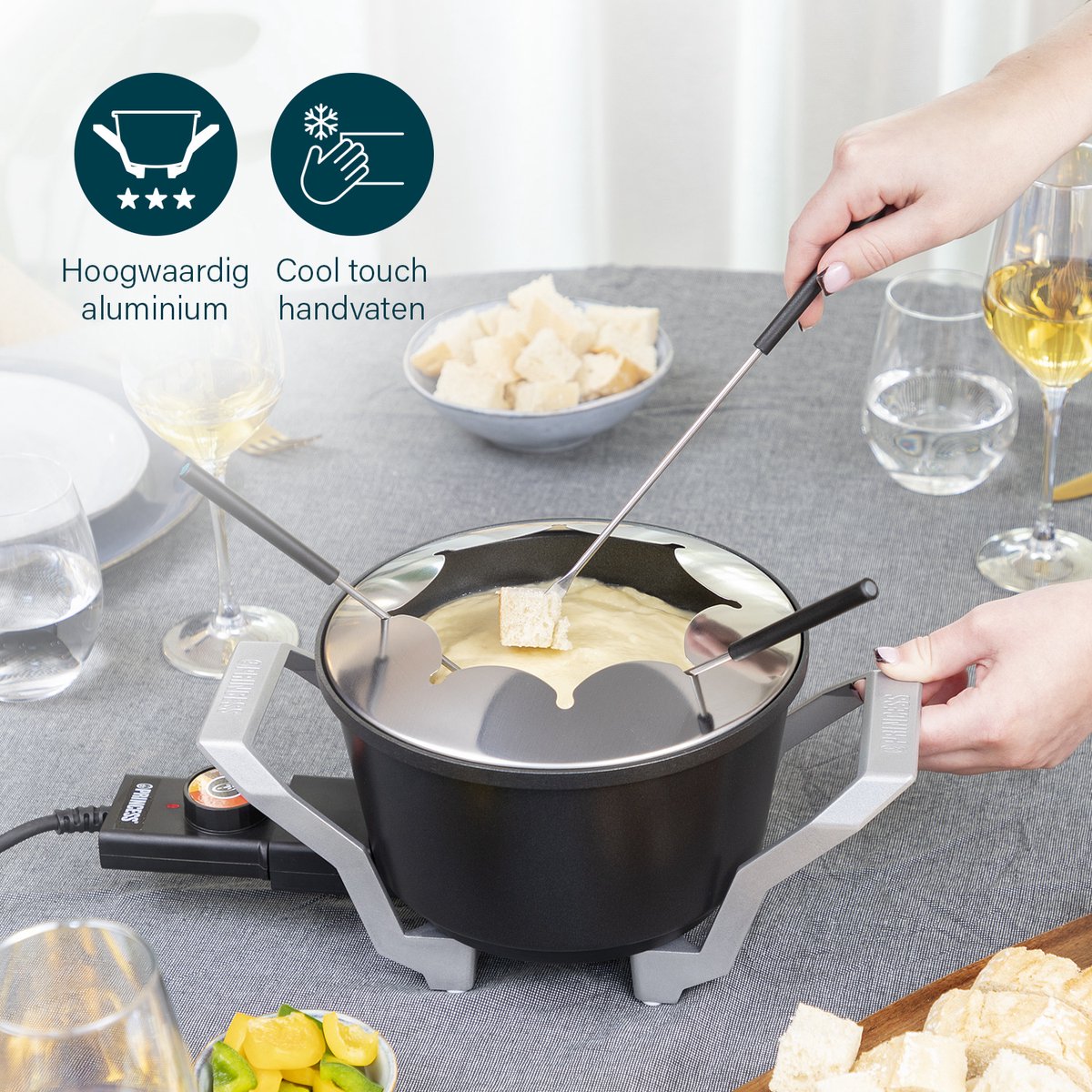 Princess Fonduepan 173100 – Elektrische fondueset - 8 personen - Geschikt voor kaas, olie, chocolade en bouillon - 2 meter snoer - Regelbare thermostaat - 1.5 liter — cadeau in Kookcadeaus - foto 2