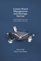 Boekomslag 'Luxury Brand Management and Heritage Revival', met een gescheurde muur die zicht geeft op een horloge met wijzers en kleine figuurtjes.