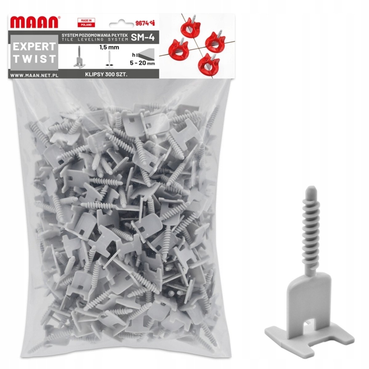 SM-4 EXPERT TWIST Tegelnivelleringsclips 1,5 mm Fuga - 300 st