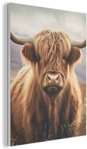 Akoestisch wandpaneel 70x100 cm - Vilt schilderij Schotse hooglander - Landschap - Dier - Akoestische panelen - Geluidsdempende wanddecoratie - Geluidsisolatie woonkamer - Muurdecoratie geluidspanelen