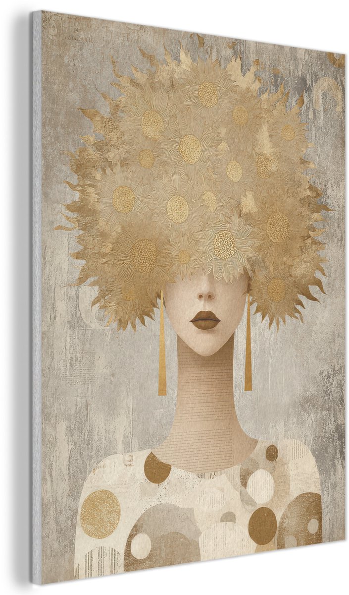 Akoestisch wandpaneel 30x40 cm - Vilt schilderij Goud - Portret - Vrouw - Akoestische panelen - Geluidsdempende wanddecoratie - Geluidsisolatie woonkamer - Muurdecoratie geluidspanelen