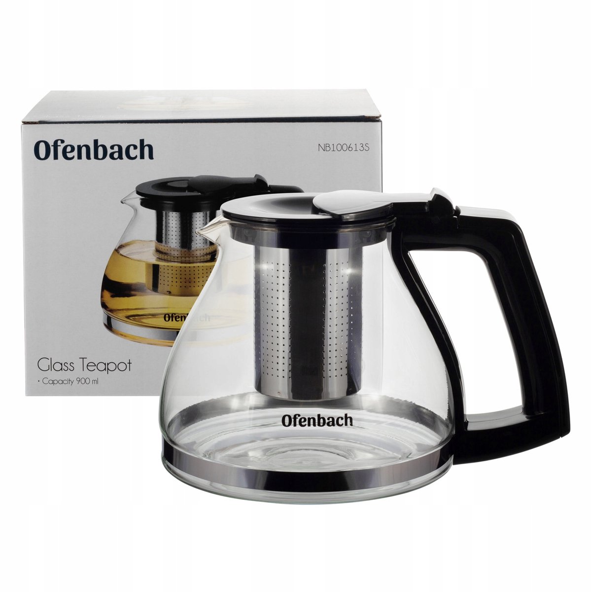Glazen Theepot met Zetgroep 900ml - Hittebestendig Glas & RVS