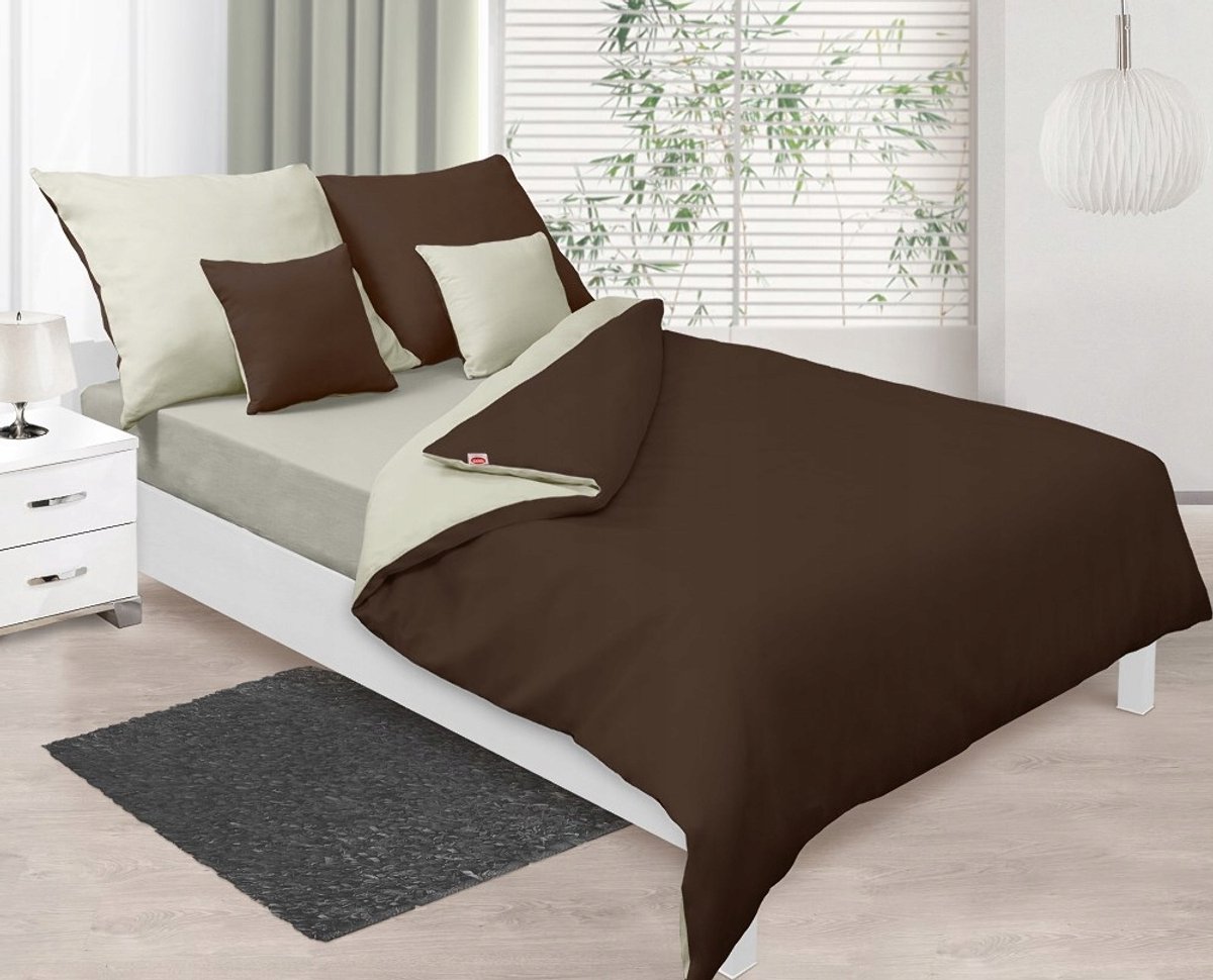 Dubbelzijdig Satijnen Beddengoed 160x200cm Bruin/Ecru
